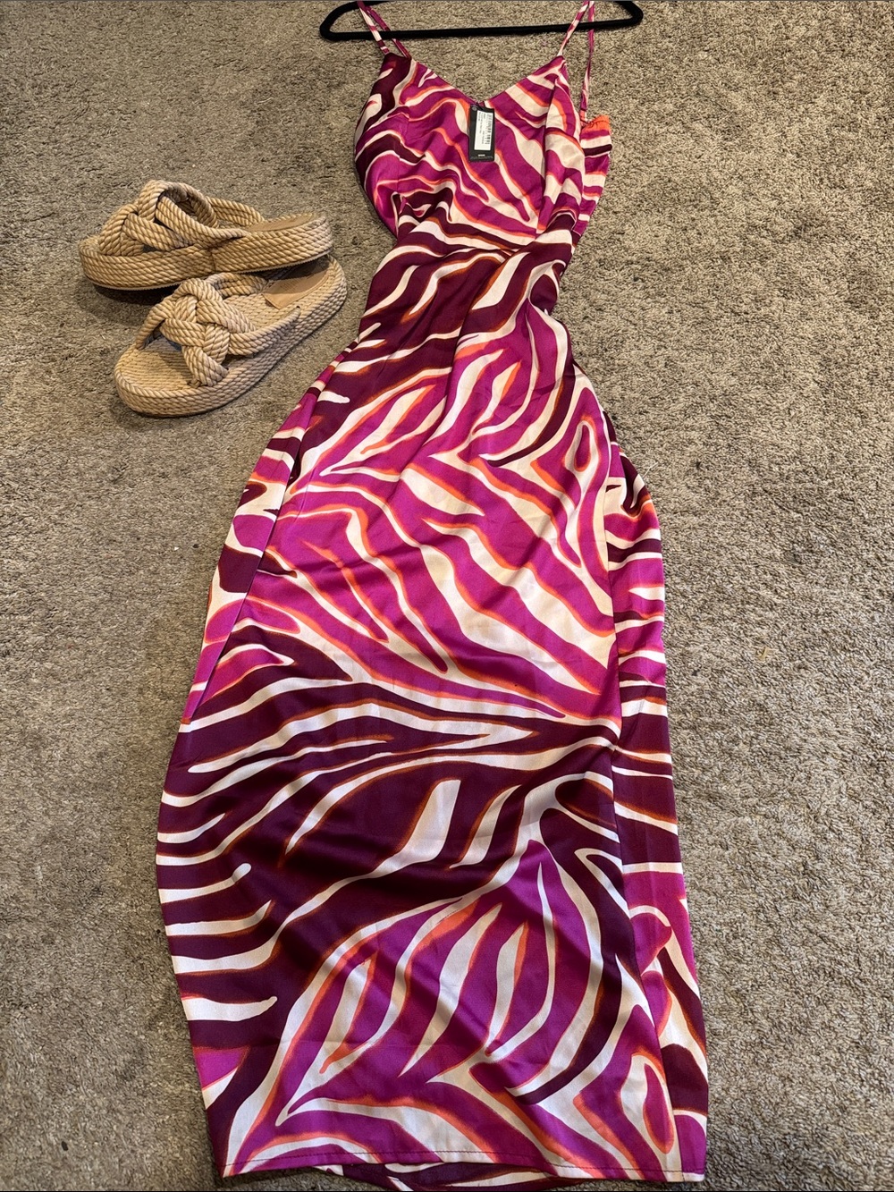 NWT PrettyLittleThing Pink Zebra Print Maxi Dress